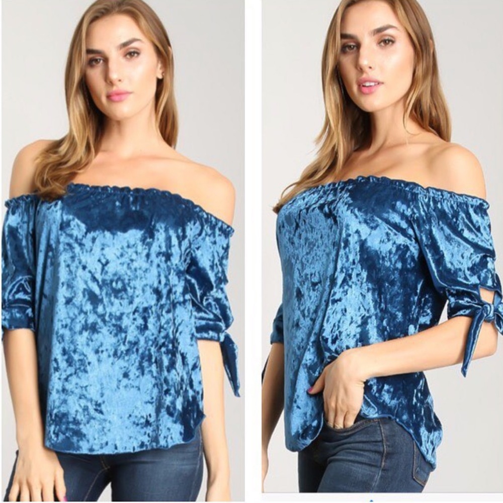 Blue Velvet Off Shoulder Top